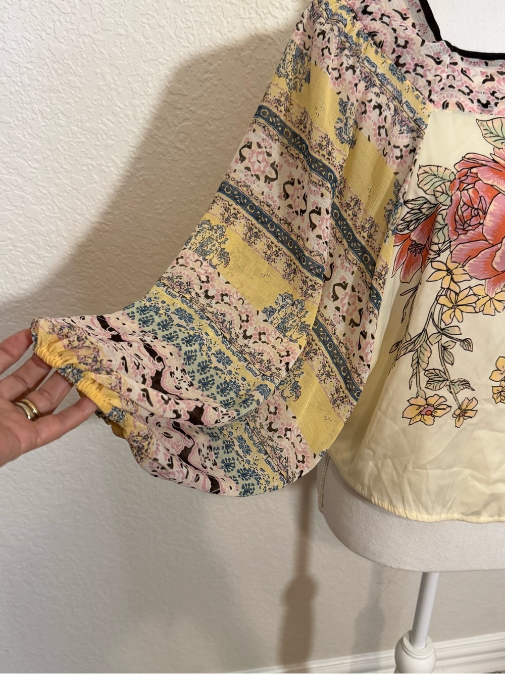 Free People Floral Peasant Blouse - Pink/Cream/Yellow (B1) - Picture 3 of 9
